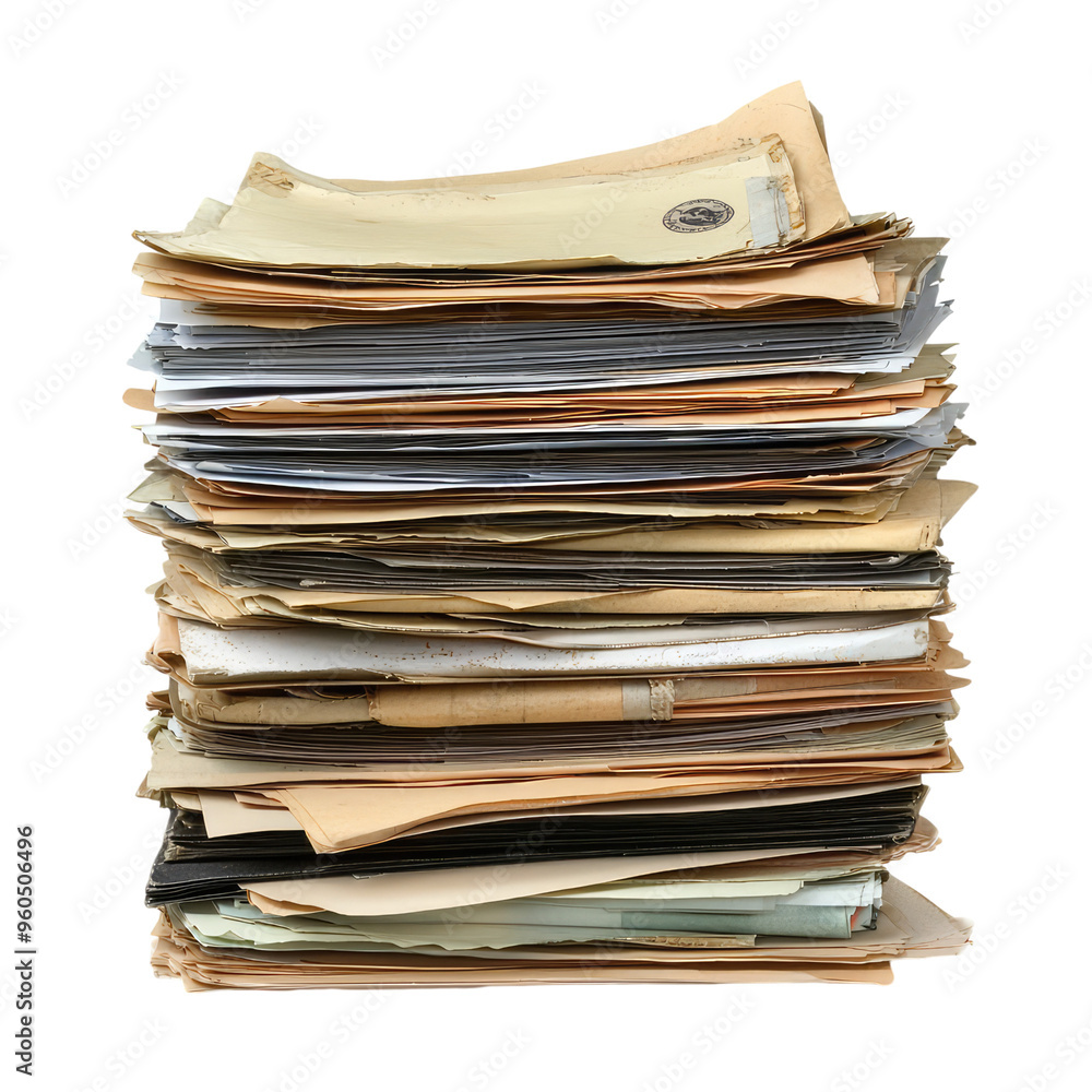 A Tower of Time: A towering stack of aged documents tells a story of forgotten memories and history. A Tower of Time: A towering stack of aged documents tells a story of forgotten memories and history.
