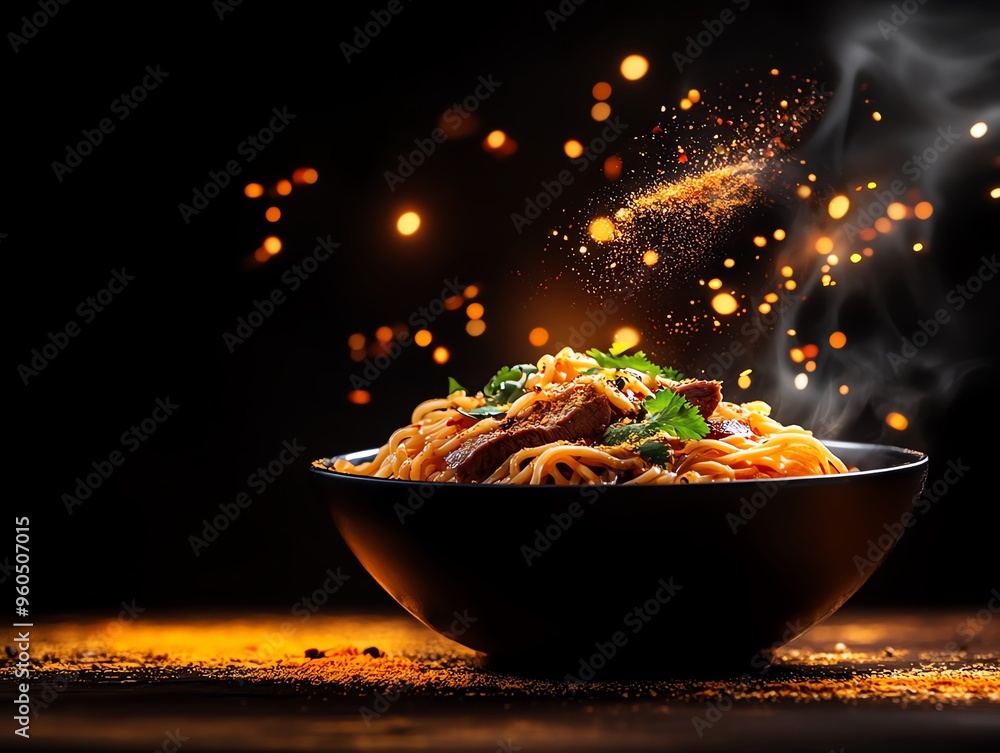A bowl of Lanzhoustyle handpulled noodles with clear broth, tender beef slices, and fresh cilantro, served on a rustic wooden table A bowl of Lanzhoustyle handpulled noodles with clear broth, tender beef slices, and fresh cilantro, served on a rustic wooden table