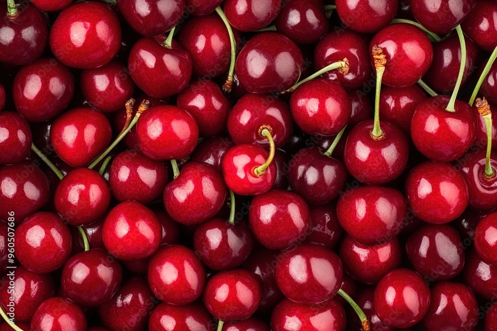 A top view of fresh cherries, a pile full of juicy red cherries, a background filled with vibrant and bright cherry fruits A top view of fresh cherries, a pile full of juicy red cherries, a background filled with vibrant and bright cherry fruits