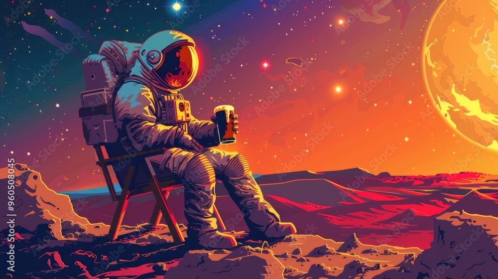 Astronaut Sipping a Drink on Mars Under a Starry Sky Astronaut Sipping a Drink on Mars Under a Starry Sky
