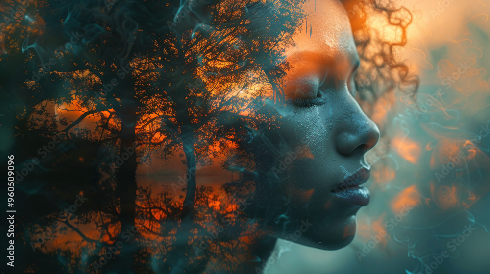 A serene blend of nature and introspection at twilight, capturing a moment of tranquil reflection. Generative AI A serene blend of nature and introspection at twilight, capturing a moment of tranquil reflection. Generative AI