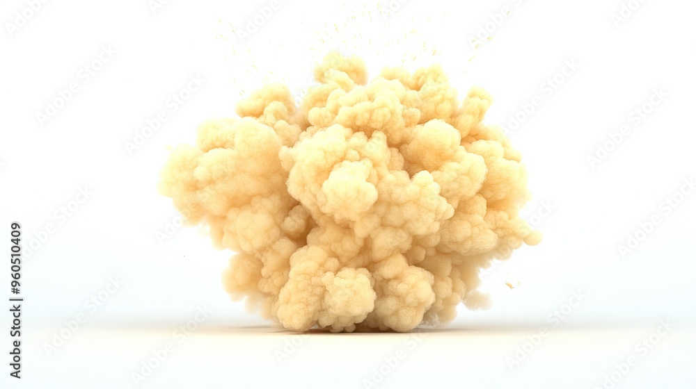 Dynamic explosion cloud bursting with fiery hues against a stark white background, capturing a moment of intense energy and motion Dynamic explosion cloud bursting with fiery hues against a stark white background, capturing a moment of intense energy and motion