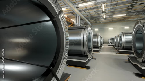 Wallpaper Mural Industrial Workshop And Warehouse For Storage And Distribution Of Products Of A Metallurgical Plant. Coiled Steel Is Stored In Rows In A Modern Warehouse Torontodigital.ca