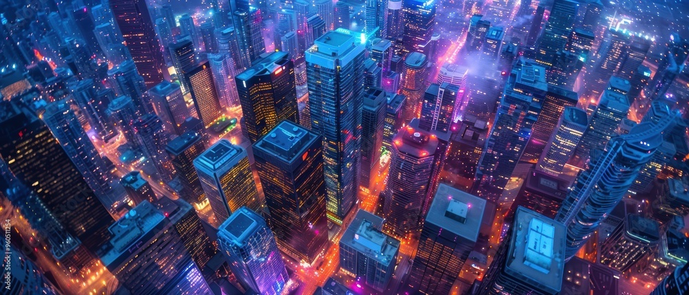 Illuminated Urban Nightscape: Aerial View of Vibrant City Lights Illuminated Urban Nightscape: Aerial View of Vibrant City Lights