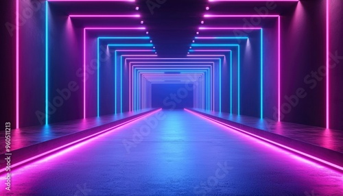 Neon Light Tunnel with Blue and Pink Illumination