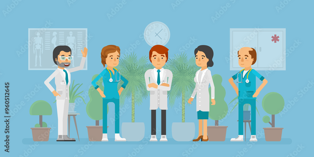 Healthcare specialists, doctors and nurses set in flat cartoon style Healthcare specialists, doctors and nurses set in flat cartoon style