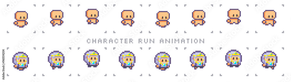 Pixel art character for the game. Sprite run animation for 2d games Pixel art character for the game. Sprite run animation for 2d games