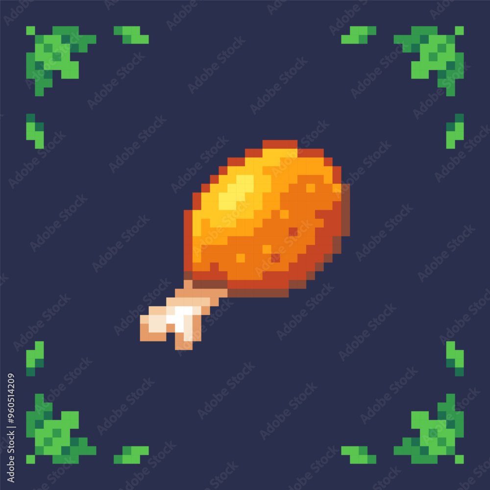 Fototapeta premium Pixel art game asset icon of a ham. Ham sprite for a 2d retro game