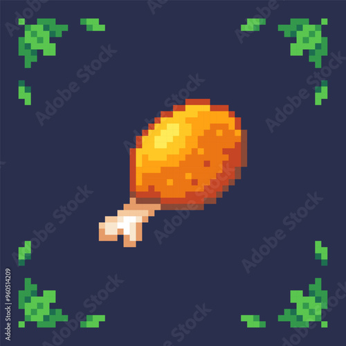 Pixel art game asset icon of a ham. Ham sprite for a 2d retro game