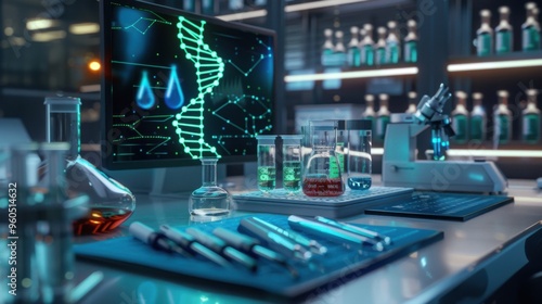 Wallpaper Mural Modern laboratory with advanced technology, microscopes, and chemical solutions for scientific research and DNA analysis. Torontodigital.ca