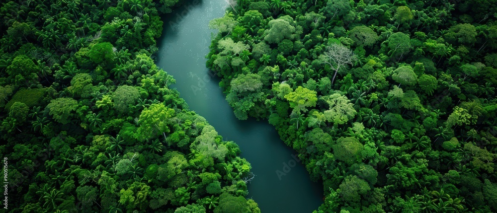 Majestic Aerial View of Lush Rainforest with Towering Trees and Winding Rivers in Stunning Quality Majestic Aerial View of Lush Rainforest with Towering Trees and Winding Rivers in Stunning Quality
