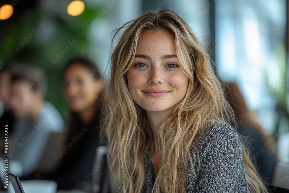 Fototapeta premium Smiling Woman with Team in a Modern Office
