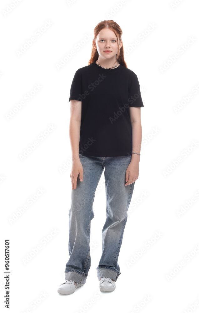 Fototapeta premium Full length portrait of teenage girl on white background