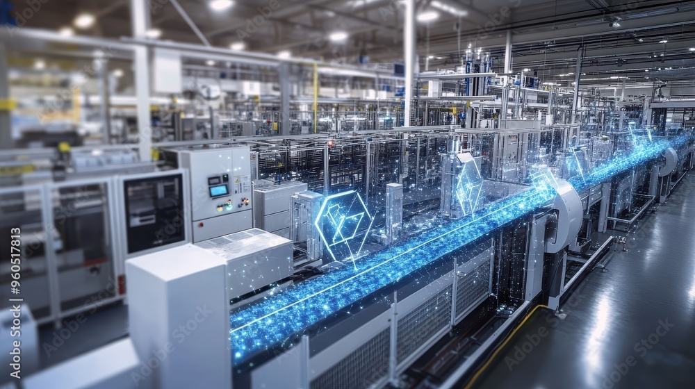 Fototapeta premium Modern Automated Factory Production Line with Futuristic Technology