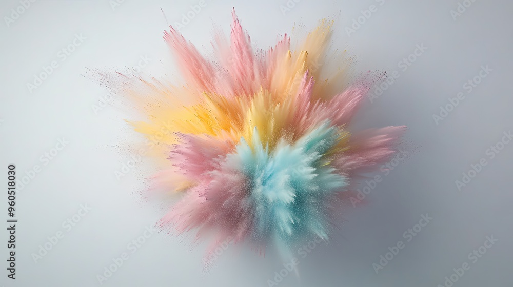 Obraz premium A vibrant explosion of colorful powder bursts against a clean white background, evoking joy and creativity in a festive atmosphere