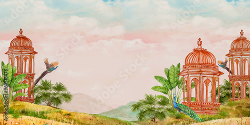 Foto Udaipur wallpaper art hand painted digital illustration for wall art