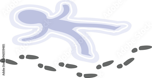 Chalk outline of a body lying on the ground with footprints leading away from the scene
