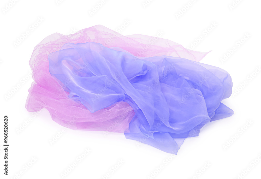 Beautiful colorful tulle fabric on white background Beautiful colorful tulle fabric on white background