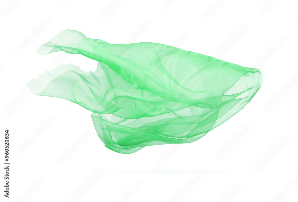 Fototapeta premium Beautiful green tulle fabric on white background