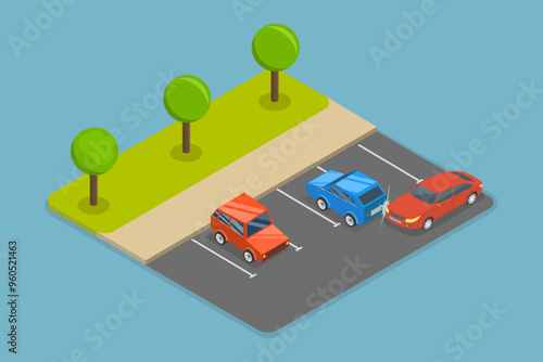 3D Isometric Flat Vector Illustration of Safe Parking Tips , Road Traffic Accident
