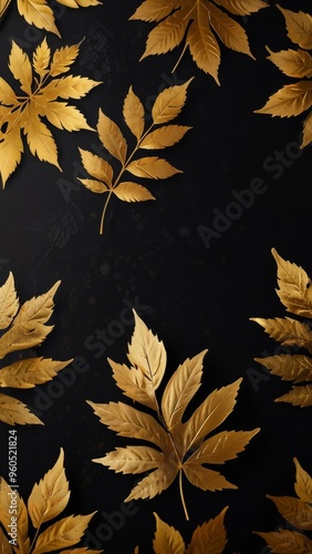 Luxurious autumn matte background with black and gold, featuring minimalistic design