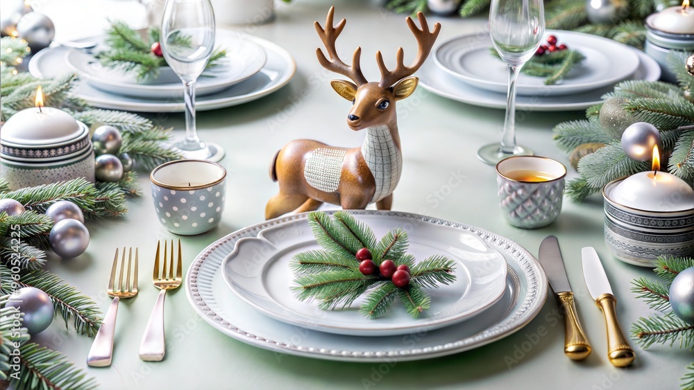 Chic Christmas table setting featuring a golden reindeer centerpiece amidst elegant decorations
Chic Christmas table setting featuring a golden reindeer centerpiece amidst elegant decorations