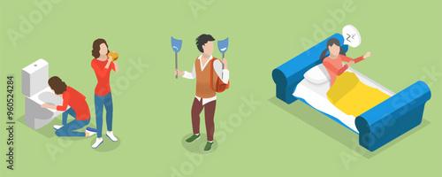 3D Isometric Flat Vector Illustration of Psychiatric Disorders, Mental Health Conditions