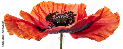 Simple Red poppy flower isolated on white background photo