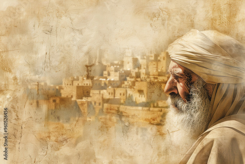 Portrait of Biblical Old Man in Sepia. Patriarch Abraham, Isaac or Jacob photo