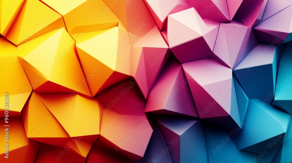 A 3D abstract geometric background with sharp, overlapping shapes in a vibrant spectrum of colors blending from yellow to purple, creating a dynamic and visually striking aesthetic. A 3D abstract geometric background with sharp, overlapping shapes in a vibrant spectrum of colors blending from yellow to purple, creating a dynamic and visually striking aesthetic.