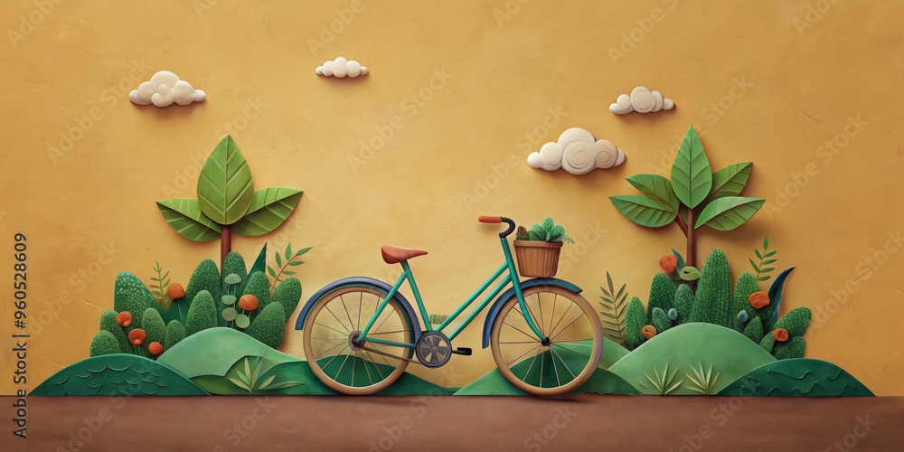 custom made wallpaper toronto digitalSustainable Living Concept with Eco-Friendly Bicycle and Greenery Illustrating ESG, Net Zero, and Carbon Neutral Goals