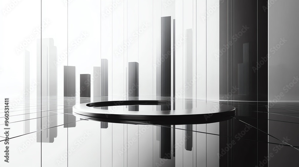 Fototapeta premium Abstract scene featuring geometric shapes in a modern, minimalist setting with a focus on contrast and light.