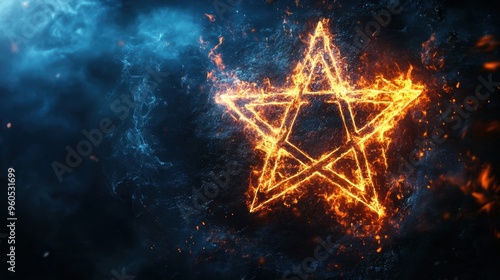 dark background with a pentagram symbol shining brightly, representing mysticism and the occult, perfect for a banner template