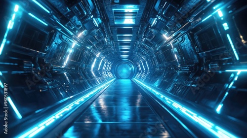 Fototapeta Naklejka Na Ścianę i Meble -  3D rendering of a futuristic spacecraft corridor