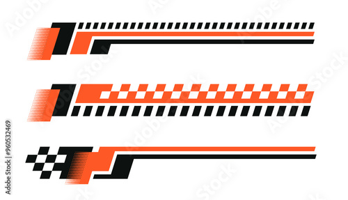 Set of simple car stripes. Car race stripes. Racing sticker design. Graphic sport decal vinyl element. Automobile decoration. Racing design vector set