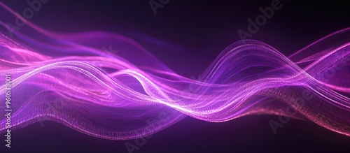Panoramic concept of advanced technology with an abstract background featuring dynamic light trails Glowing purple wave swirls and impulse cable lines create a vivid effect