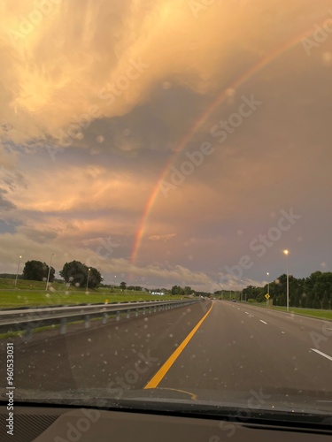 Rainbow Storm Through a Windshield