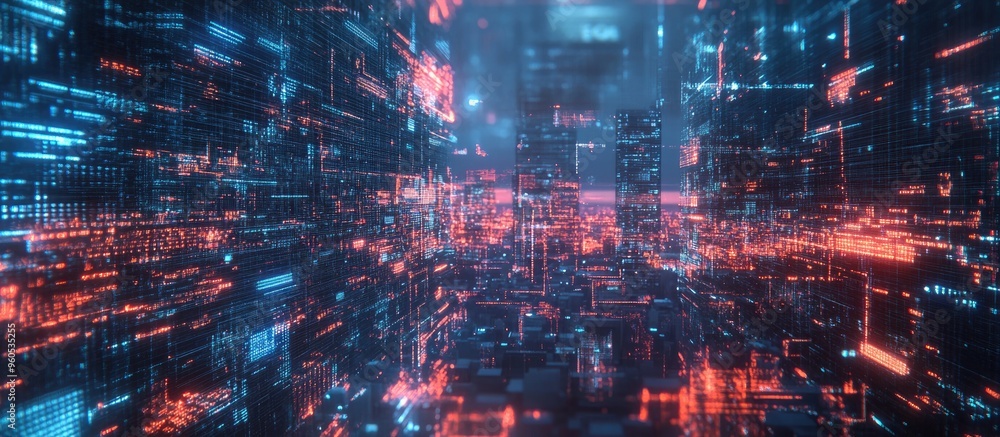 Multi exposure of an abstract coding sketch over a city skyline representing concepts of artificial intelligence and neural networks Multi exposure of an abstract coding sketch over a city skyline representing concepts of artificial intelligence and neural networks