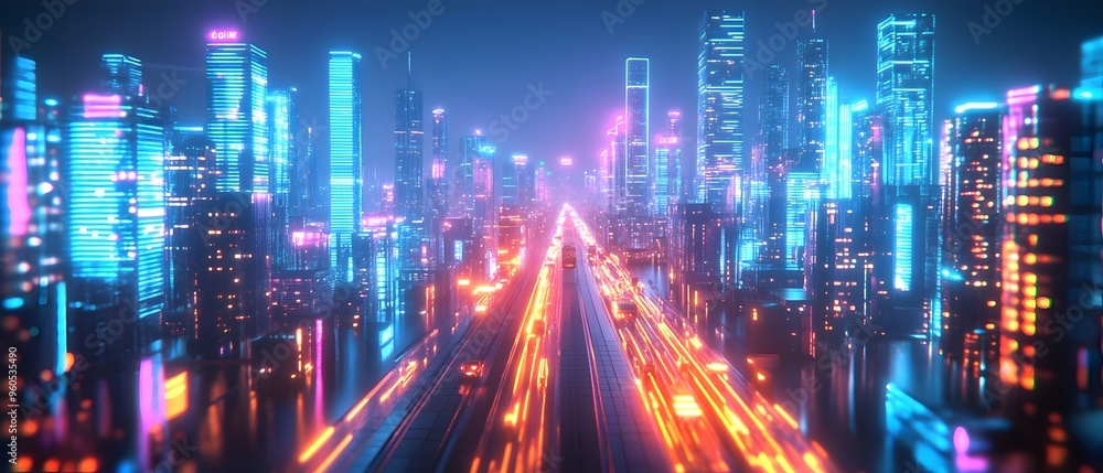 Vibrant and technologically advanced AI powered smart city skyline with glowing pathways autonomous vehicles and state of the art digital infrastructure Vibrant and technologically advanced AI powered smart city skyline with glowing pathways autonomous vehicles and state of the art digital infrastructure
