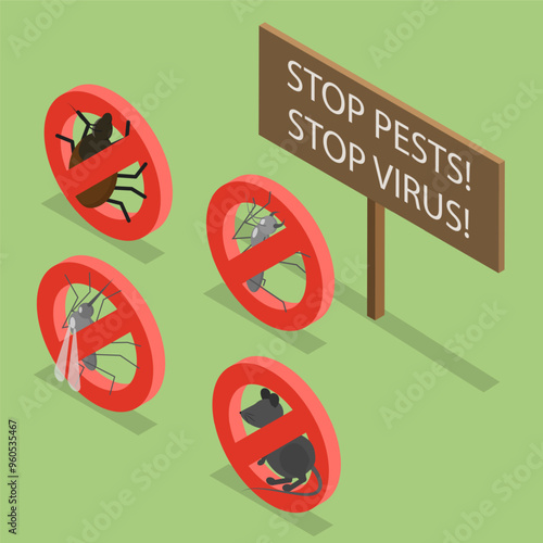 3D Isometric Flat Vector Illustration of Pest Control, Protection from Harmful Insects and Rodents