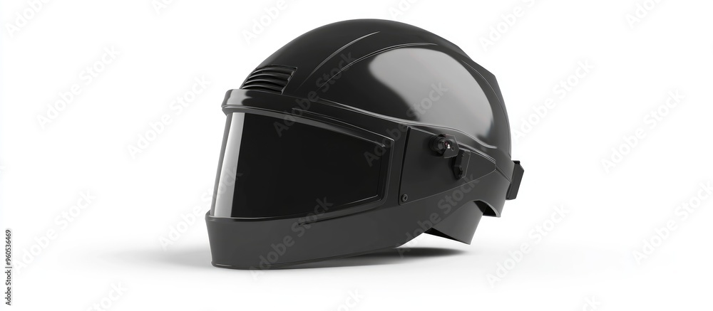 Fototapeta premium Black welding helmet isolated on a white background