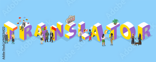 3D Isometric Flat Vector Illustration of Translator, Language Translation Service