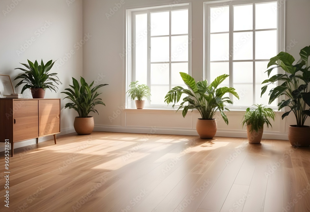 A minimalist room with a wooden floor and a soft, diffused light coming through a window, creating a serene and calming atmosphere A minimalist room with a wooden floor and a soft, diffused light coming through a window, creating a serene and calming atmosphere