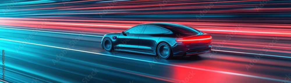 An advanced electric vehicle with an exposed, ultra-efficient battery, speeding across a hyper-modern highway, symbolizing the peak of EV performance An advanced electric vehicle with an exposed, ultra-efficient battery, speeding across a hyper-modern highway, symbolizing the peak of EV performance