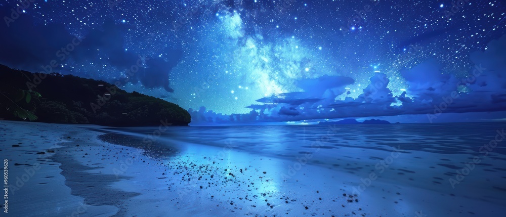 Majestic Capture of a Star-Filled Sky Over a Tranquil Remote Island Majestic Capture of a Star-Filled Sky Over a Tranquil Remote Island