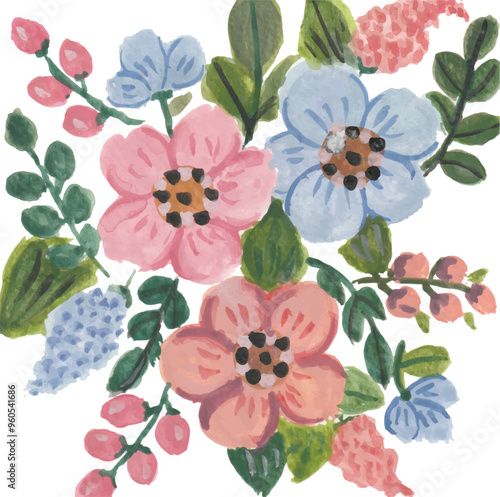 Wallpaper Mural Colourful flower hand drawn watercolour illustration clipart and vector with isolated white background Torontodigital.ca