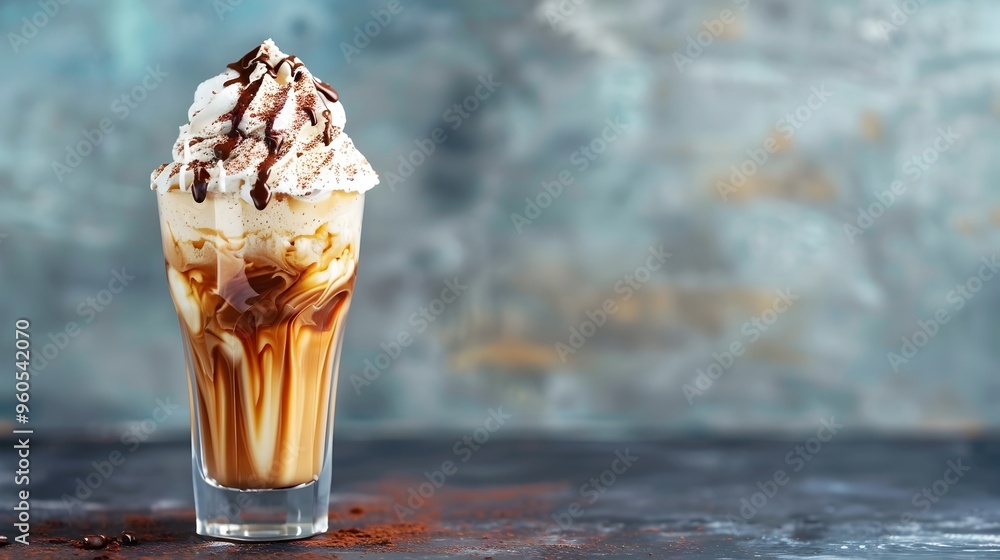 Decadent Viennese Coffee Treat in a Tall Glass with Whipped Cream and Chocolate Drizzle Decadent Viennese Coffee Treat in a Tall Glass with Whipped Cream and Chocolate Drizzle