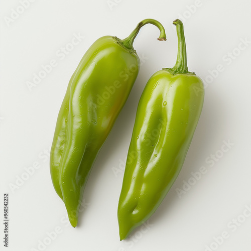 Anaheim chile pepper fruit group, studio photography white background with soft lights. photo