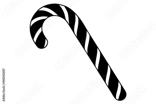 Candy cane cartoon flat silhouette and outline illustration. Sign symbol for Christmas sweets, candy store shop logo print. Simple easy coloring activity for children, nursery, kindergarten, kids.