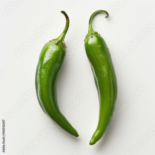 Serrano chile pepper fruit group, studio photography white background with soft lights.